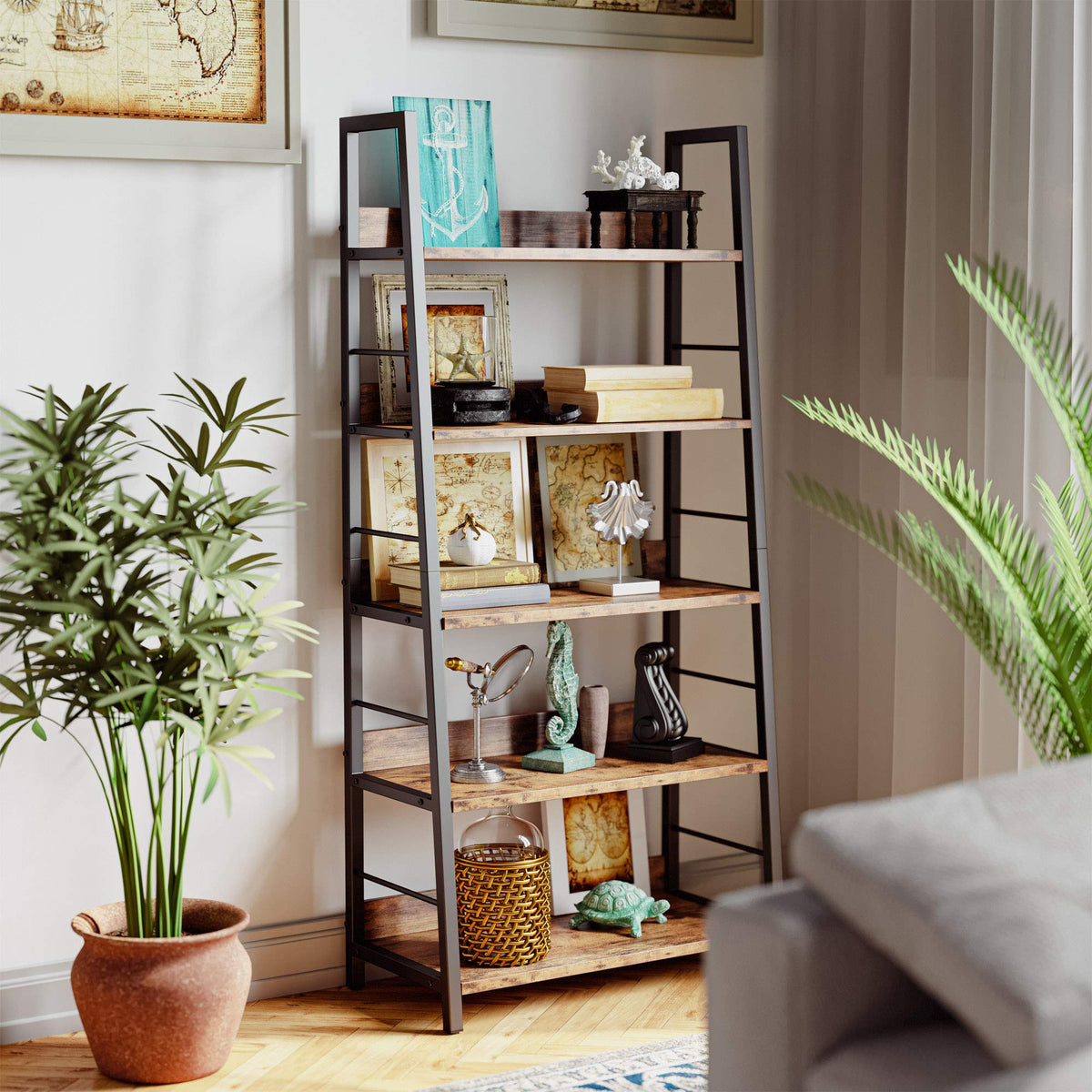 5 Tier Metal Frame Ladder Bookcase D33216