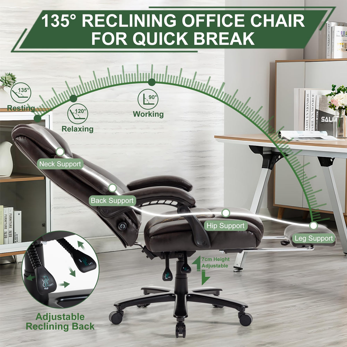 Brown Reclining Executive Office Chair with Footrest R60271