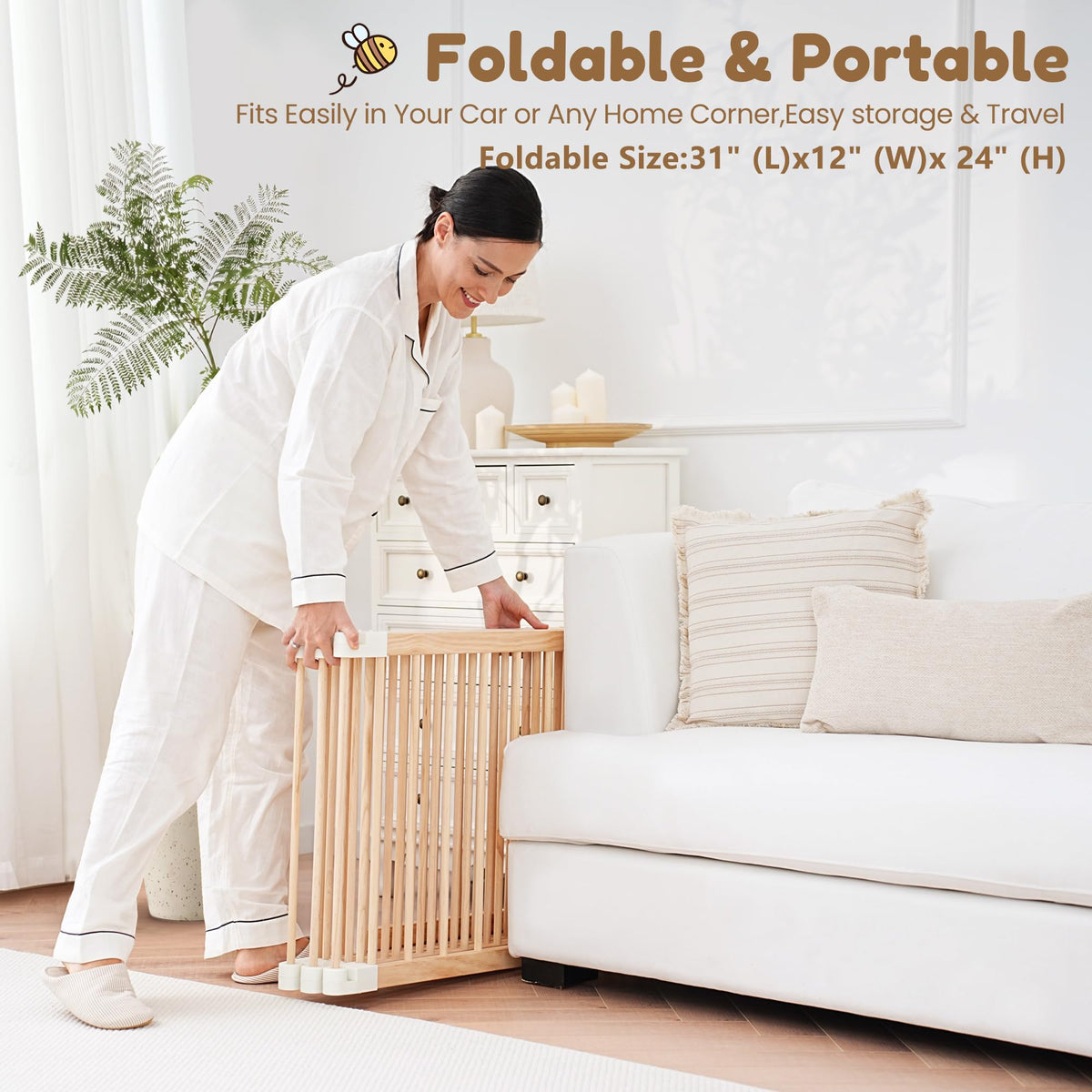 Foldable Wooden Baby Playpen with Gate Y58553