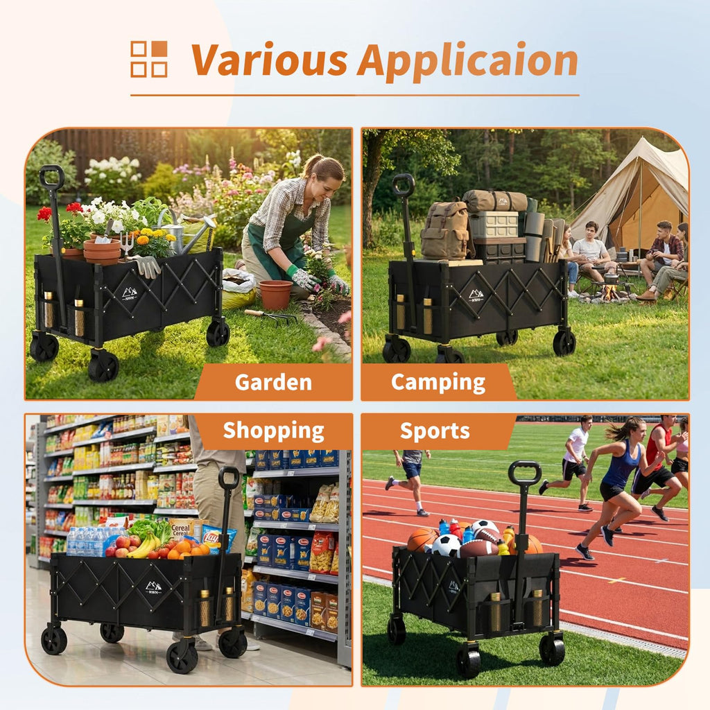 34'' Extra Long Collapsible Wagon, 380lbs Heavy Duty Utility Cart with All-Terrain Wheels V45891