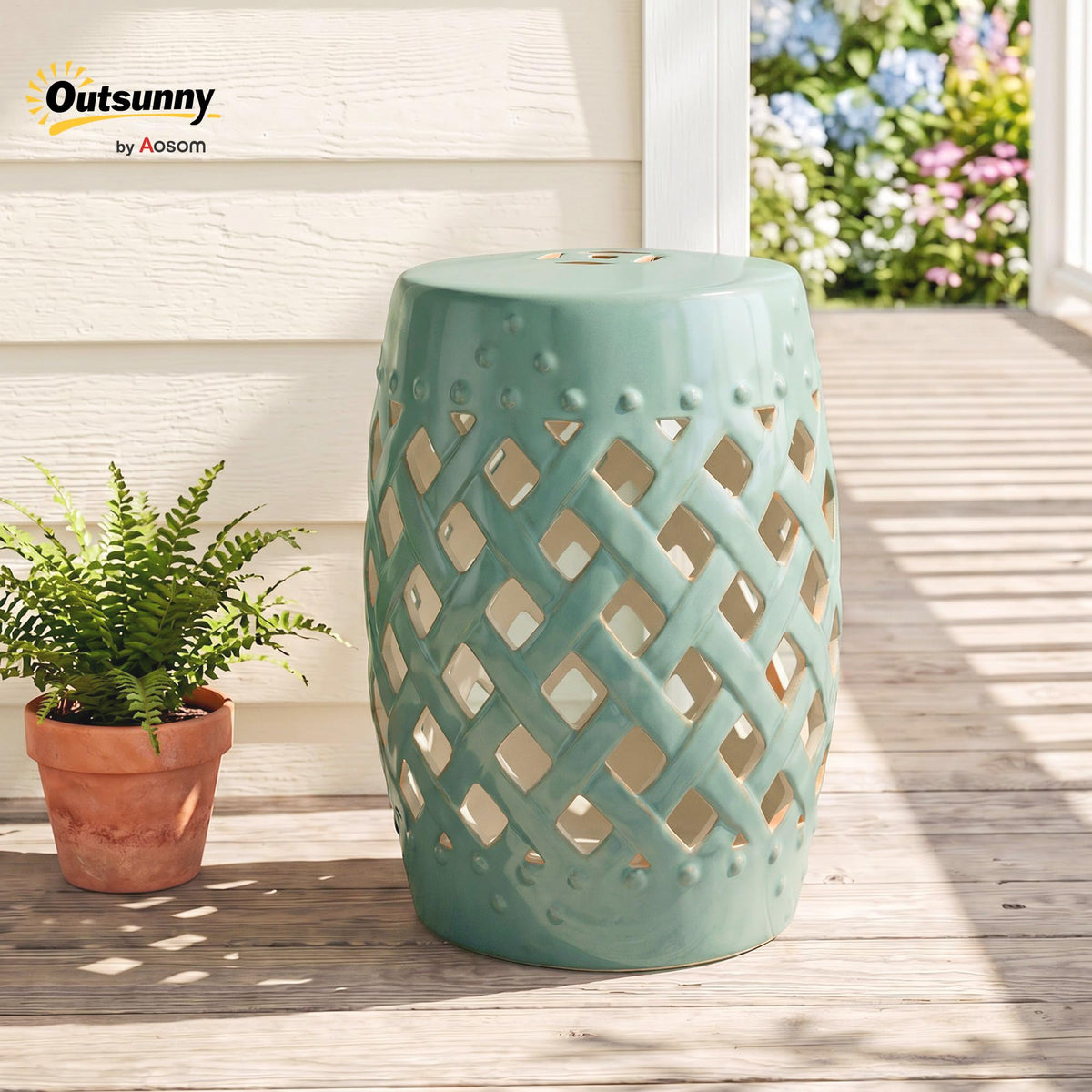 Ceramic Garden Stool Outdoor Stool Green N349