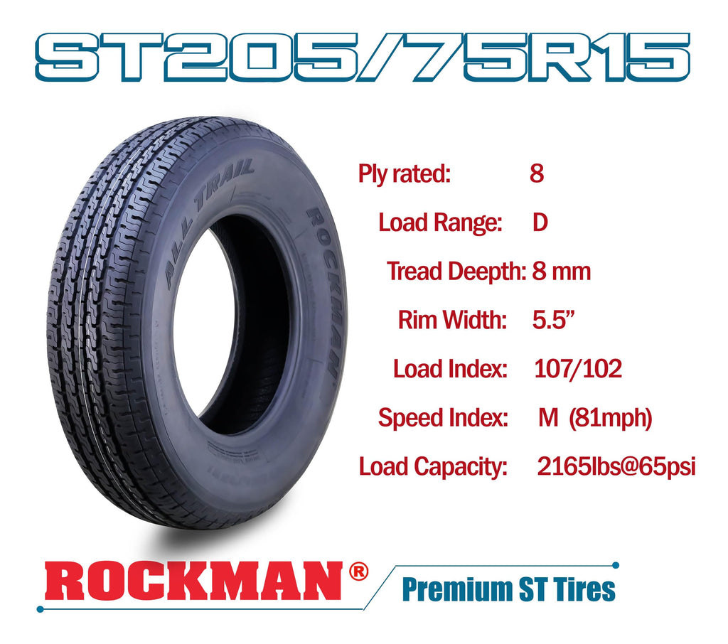 ST205/75R15 8-Ply Trailer Tire Wheel Black Mod Rim Pk2 K313