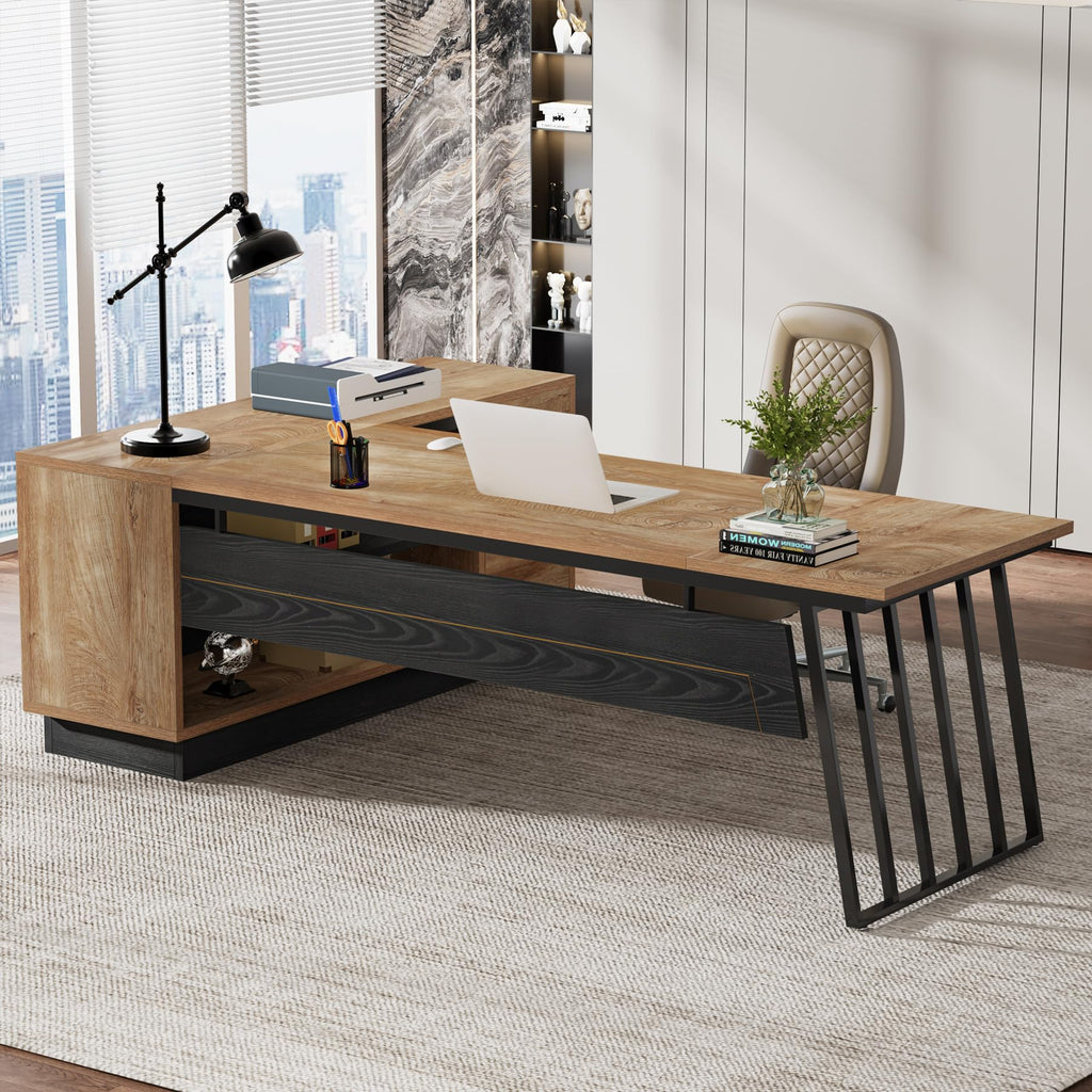 71-Inch L-Shaped Executive Desk with Cabinet R8112