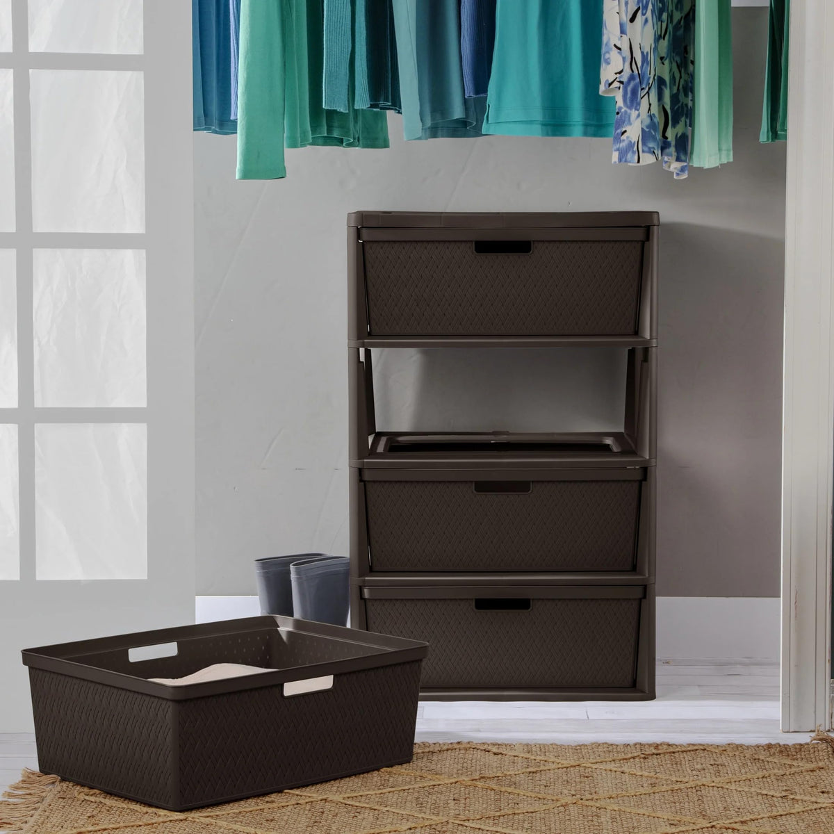 Dark Brown 4 Drawer Plastic Drawer Tower C323518