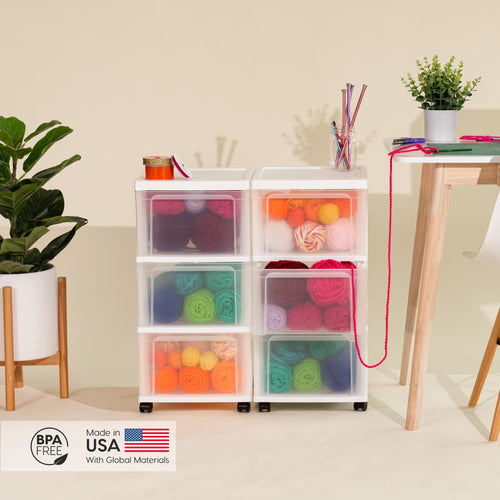 3 Drawer White Clear Storage Organizer Rolling Cart Z4574