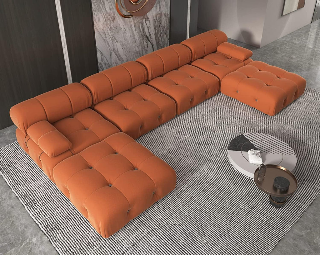 Orange Velvet U-Shaped Sectional Sofa with Chaise Y1659