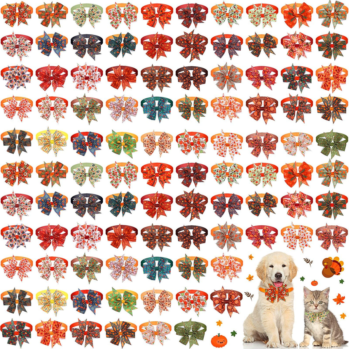 100 Pcs Fall Dog Bow Ties Y1034