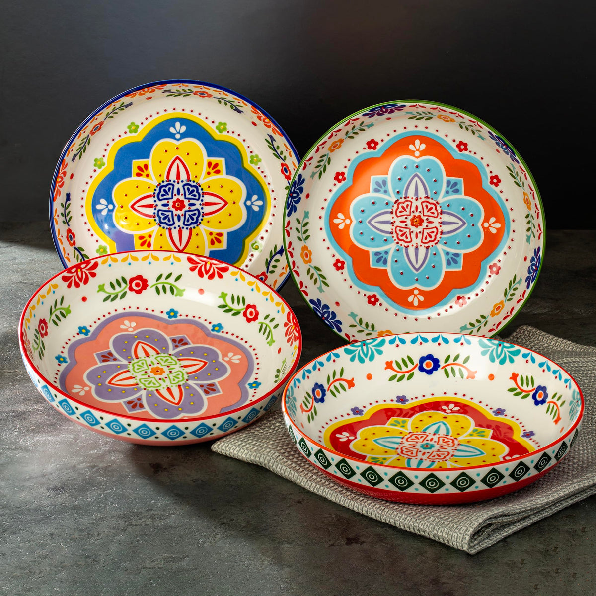 36 OZ Shallow Ceramic Dinner Bowls Set of 4 Z46410