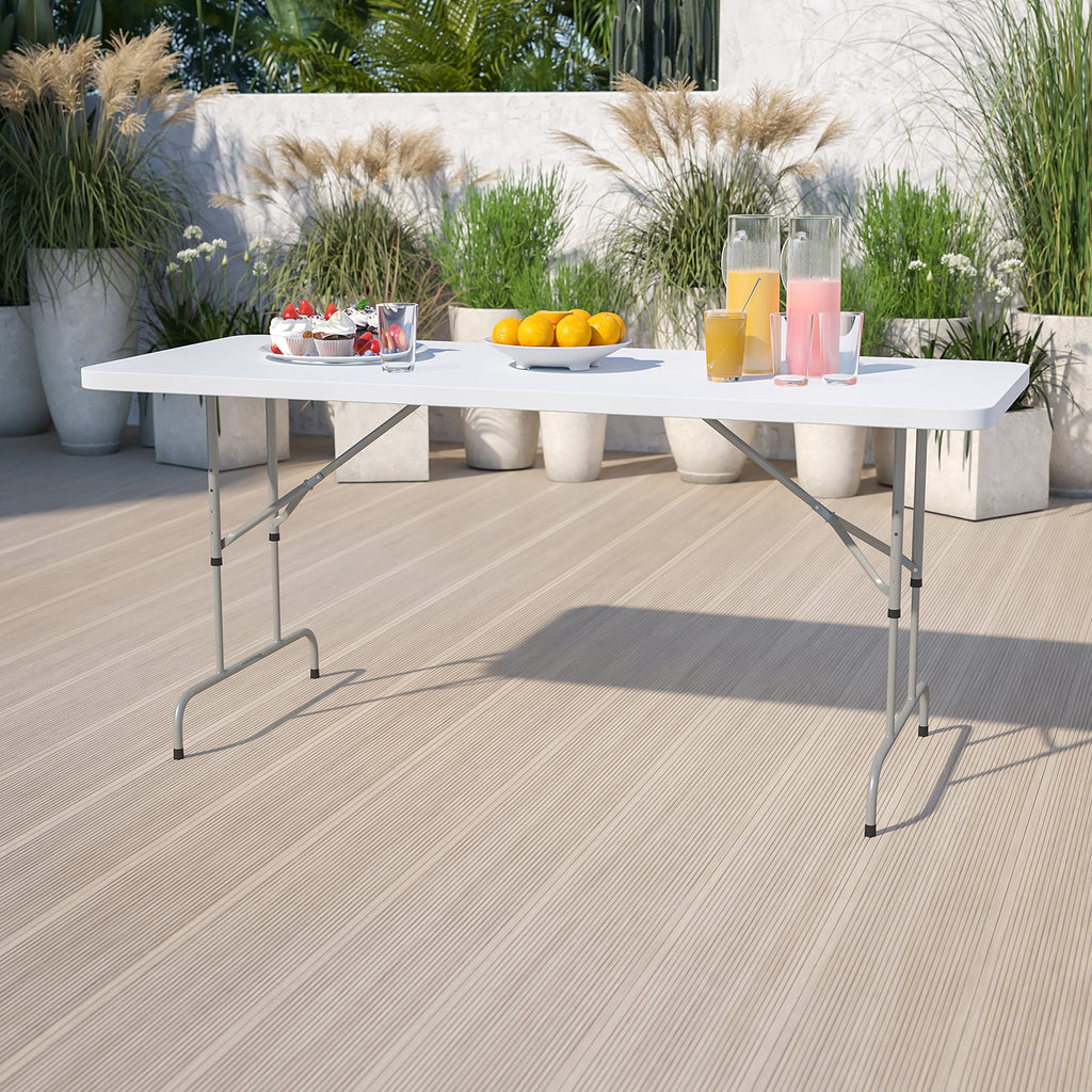 6-Foot Granite White Adjustable Plastic Folding Table W724313