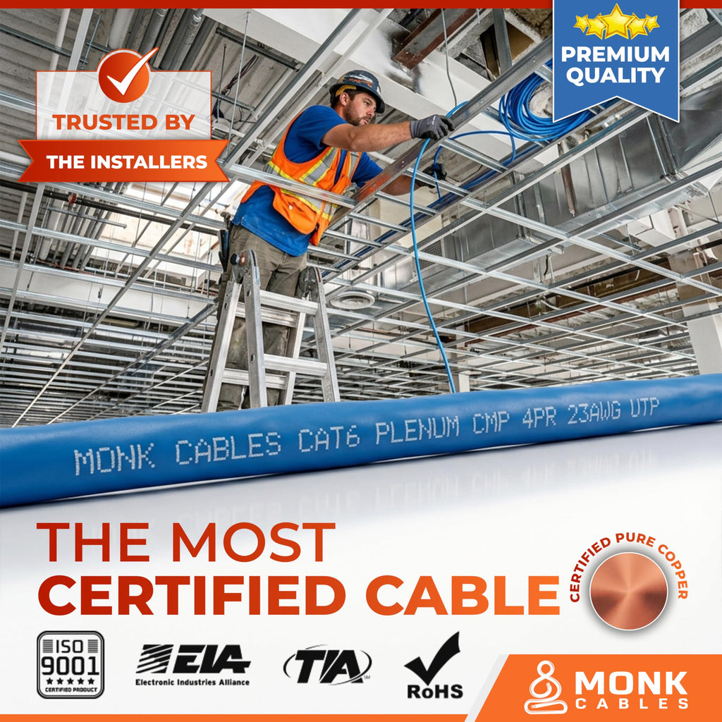 CAT 6 Ethernet Cable 1000ft Pure Bare Solid Copper 23AWG UTP CMP Plenum Blue S375090