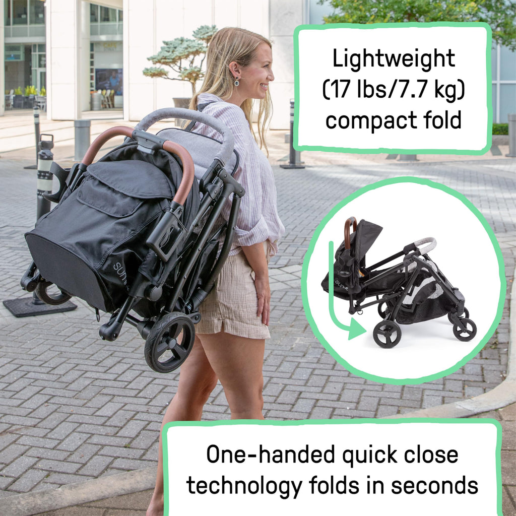 Compact Fold Stroller with Oversized Canopy and Extra-Large Storage, Gray F7321