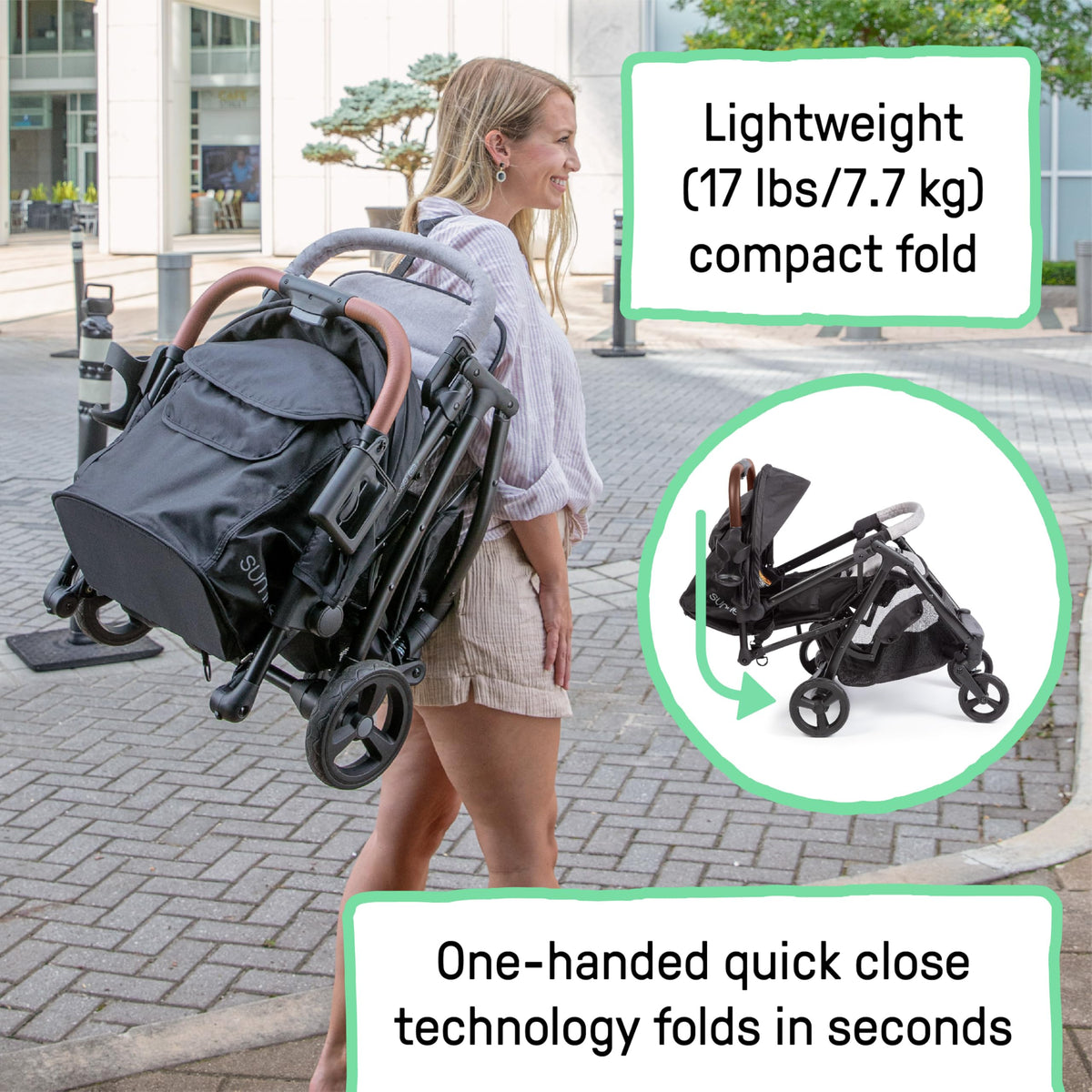 Compact Fold Stroller with Oversized Canopy and Extra-Large Storage, Gray F7321