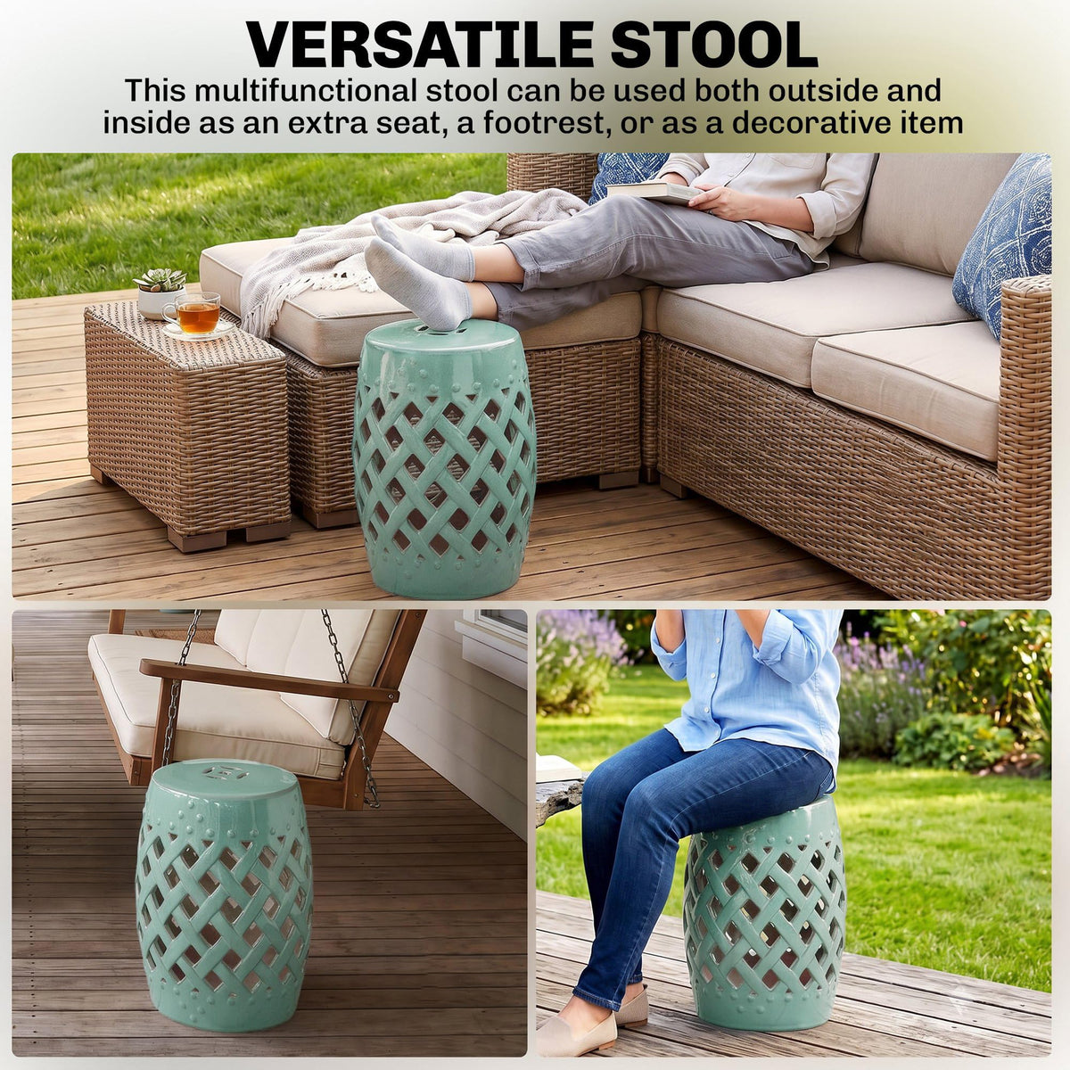 Ceramic Garden Stool Outdoor Stool Green N349