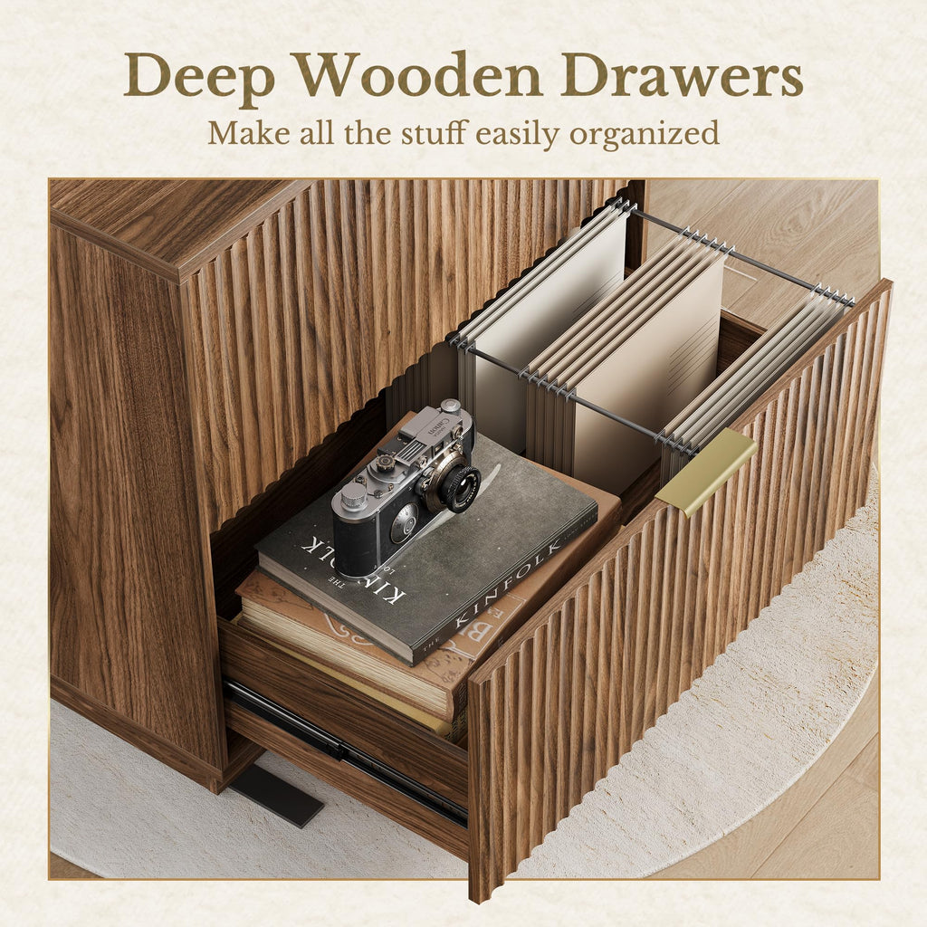 Black Walnut 2 Drawer Fluted Lateral File Cabinet Q854