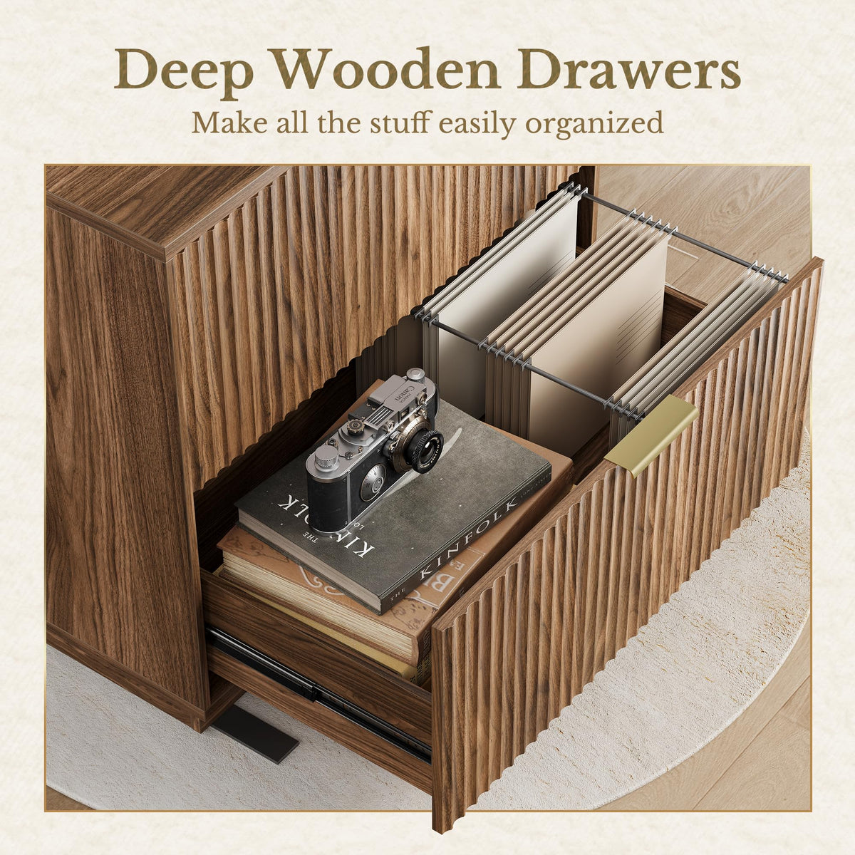 Black Walnut 2 Drawer Fluted Lateral File Cabinet Q854