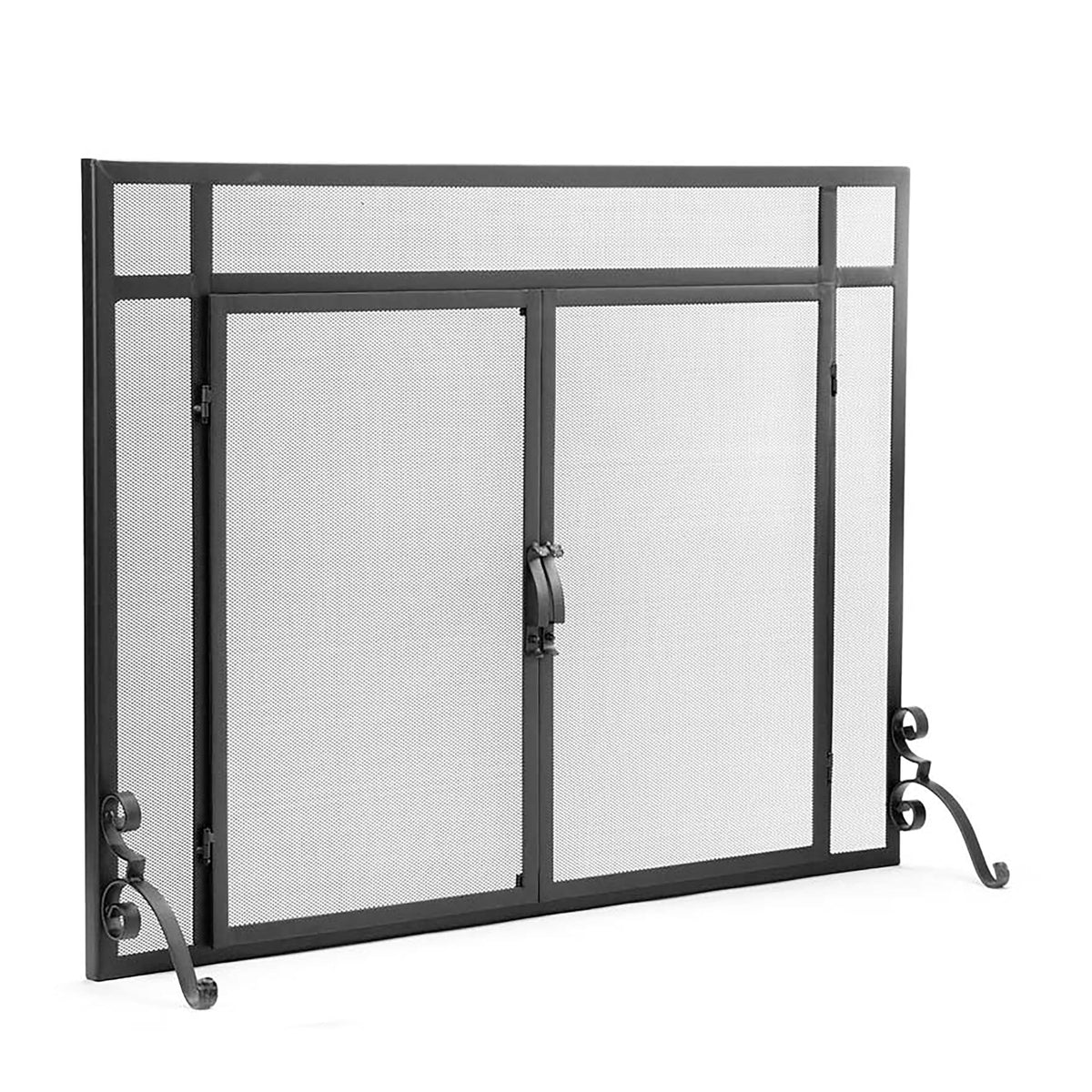 Black Metal Fireplace Screen with Hinged Doors X4731