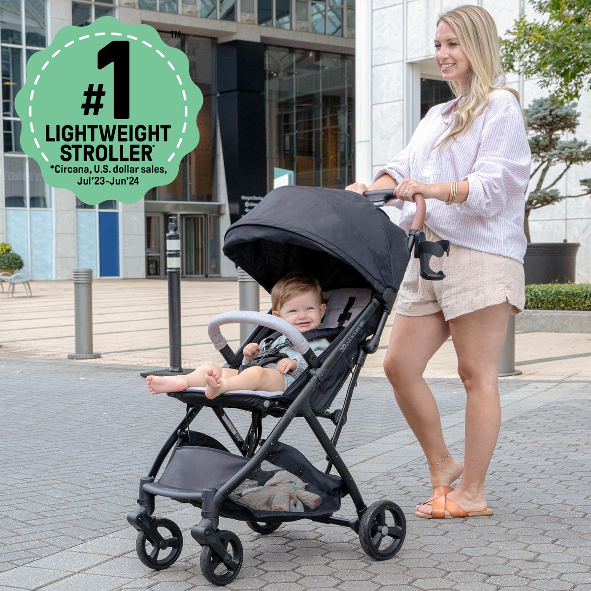 Compact Fold Stroller with Oversized Canopy and Extra-Large Storage, Gray F7321
