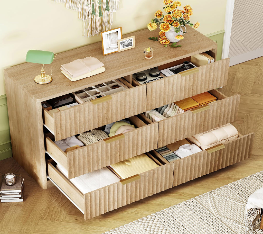 Fluted 6 Drawer Wood Dresser V546164