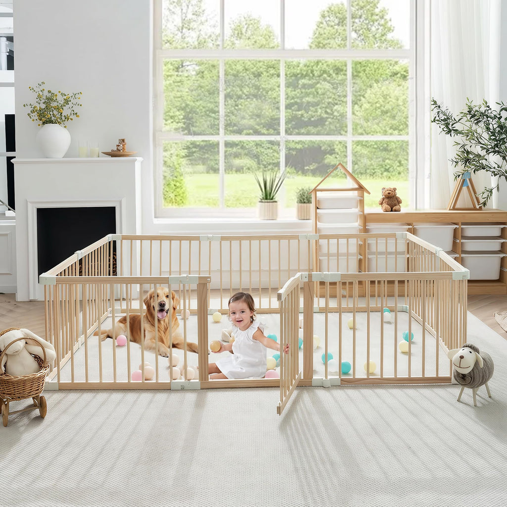 Foldable Wooden Baby Playpen with Gate Y58553